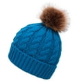 thumbnail image 2 of Mens Beanie Cable Knit Faux Fur Pom Pom Foldable Cuff Winter Hat, Royal Blue, 2 of 4