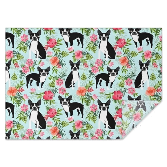 Boston Terriers and Pioneer Flower Rectangle Tablecloth 60"x84",Waterproof Polyester Rectangle Table Cloth, Wipeable Spillproof Polyester Tablecloth for Dining, Camping, Indoor and Outdoor