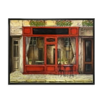 Designart 'Red Facade of Charming Shop In Paris Street I' French Country Framed Canvas Wall Art Print