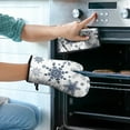 thumbnail image 2 of Blue Christmas Snowflake Pattern Kitchen Oven Mitt and Pot Holder Sets 2 Pcs for Baking, Cooking and Grilling, Heat Resistant Up To 392 °F, 2 of 7