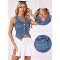 thumbnail image 2 of DARING DIVA Women's Sleeveless V Neck Button Down Cropped Denim Vest M Dark Blue, 2 of 6