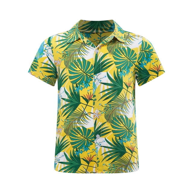 Jowowha Petits Garçons Été Plage Décontracté Aloha Luau Chemises Col Rabattu Hauts Tropicaux Tenue de Jeu Type F 160