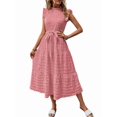 thumbnail image 2 of Women'S Ruffle Sleeve Stand Collar Maxi Dress A-Line Hem Ruffled Summer Casual Belted Dress Pink XXL, 2 of 9