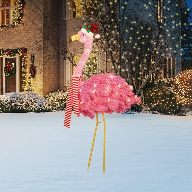 Holiday Time Light-Up Flamingo with Santa Hat, 60" - Walmart.com