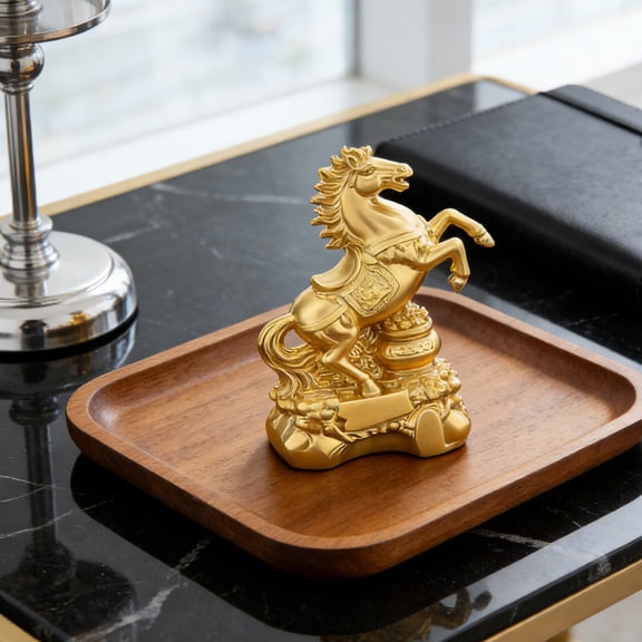 Chinese New Year Horse Statue,2026 Golden Feng Shui Zodiac Horse Figurine, Souvenir Sculpture Attracting for Success Wealth Luck