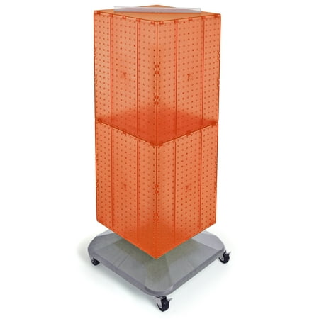 

Azar Displays 701436-ORG Orange Four-Sided Pegboard Tower Floor Display on Revolving Wheeled Base. Spinner Rack Stand. Panel Size: 14 W x 40 H