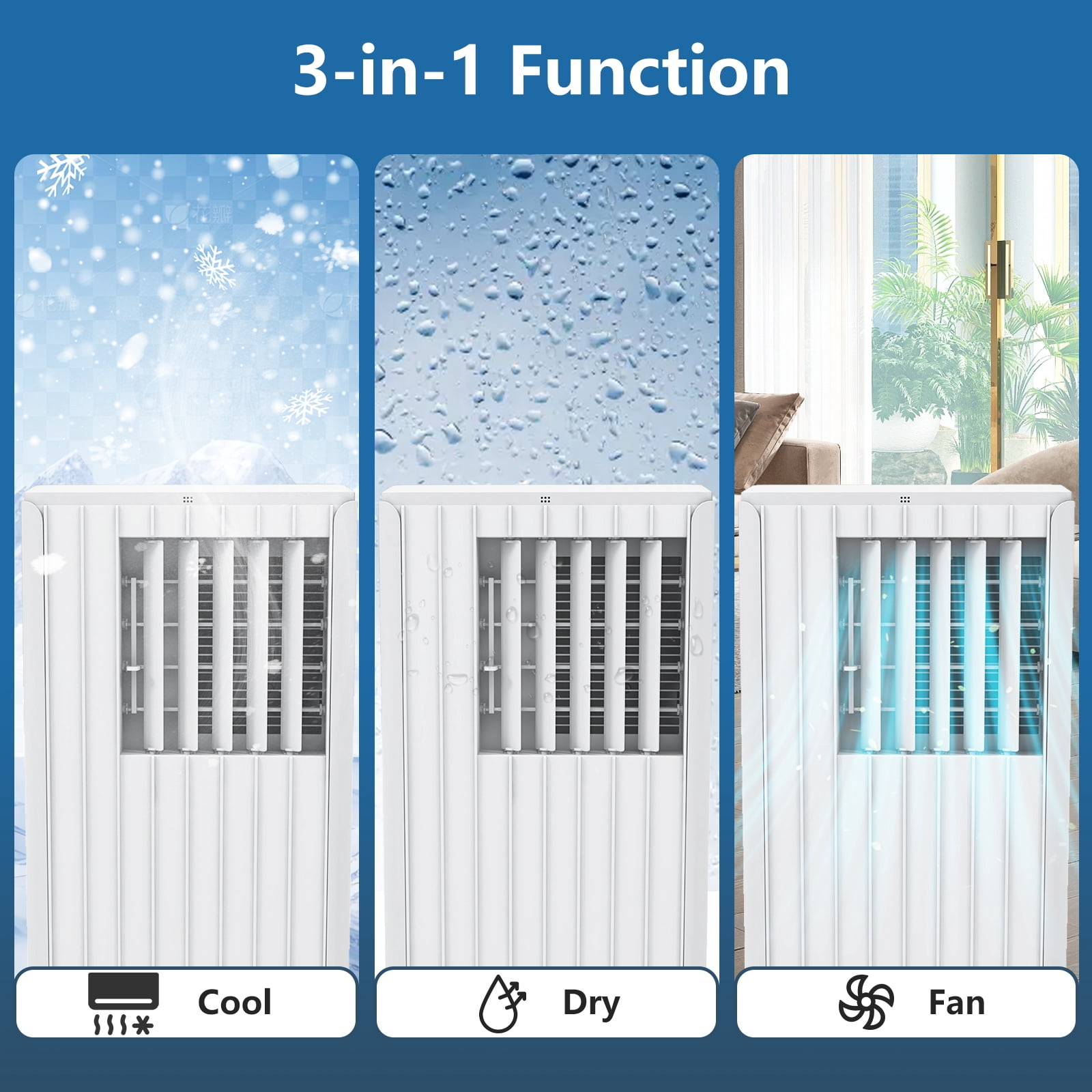 Portable Air Conditioner 8000 BTU, 3-in-1 Compact AC Unit with Cooling, Dehumidifier & Fan, Quiet Operation with 24H Timer, Remote Control & Window Kit for Rooms up to 350 Sq.Ft.