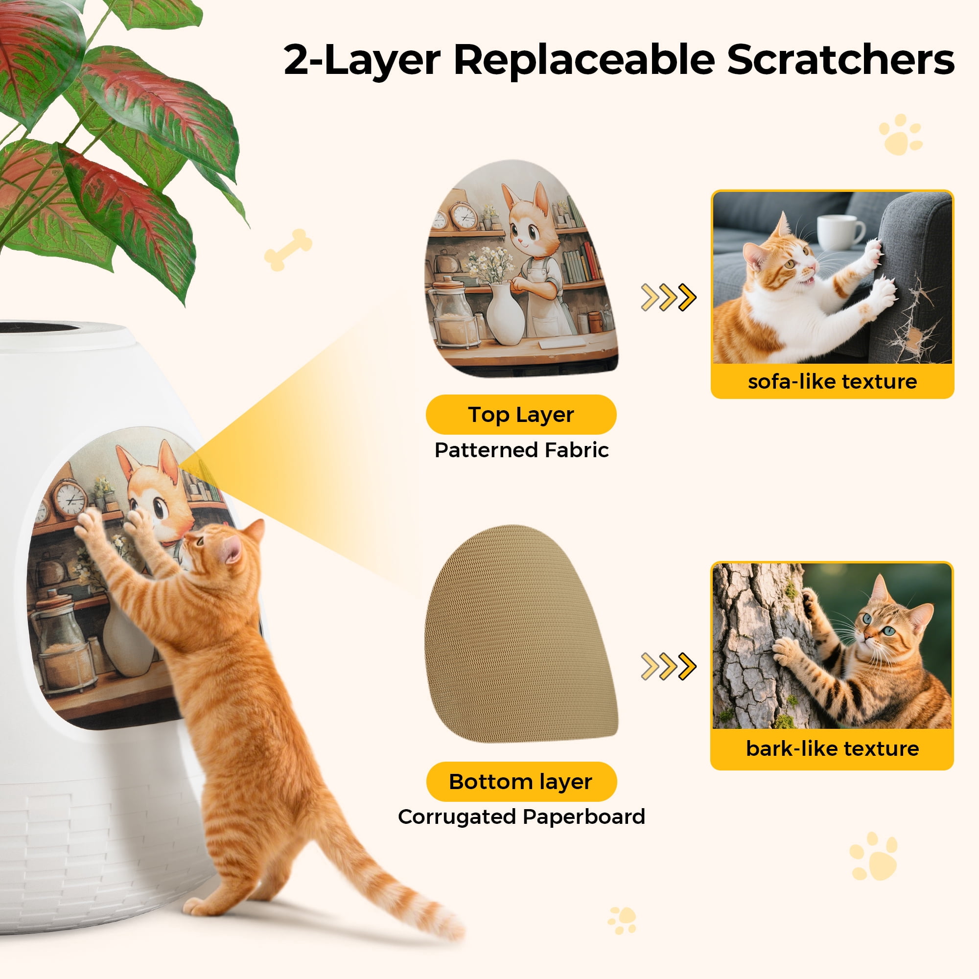 Jaxpety 4-in-1 Cat Bed for Indoor Cats, Large Cat House with Cat Scratcher, Odor Control & Plant Pot Design, Enclosed Cat Cave for Kitten & Adult Cats,White