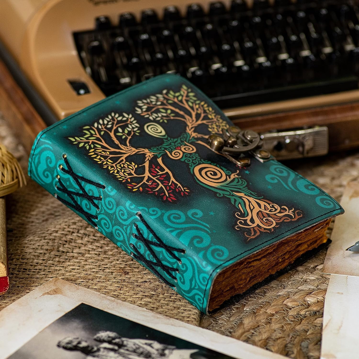 Foja Handicraft Blank Spell Book Of Shadows Journal With Lock Clasp Prop Vintage Handmade Leather Diary Embossed Prayer Pagan Antique Witchcraft Wiccan Notebook Daily 7 X 5 Inches