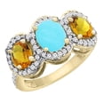 thumbnail image 1 of 10K Yellow Gold Natural Turquoise & Citrine 3-Stone Ring Oval Diamond Accent, size 9, 1 of 2