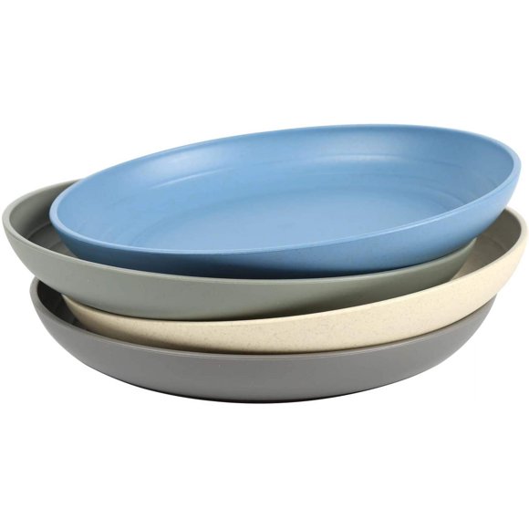 Shopwithgreen Deep Dinner Plates Set of 4 Alternative for Plastic Plates, Microwave and Dishwasher Safe Wheat Straw Plates, Unbreakable Kids Plate Set with 4 Colors(7.8 inch)