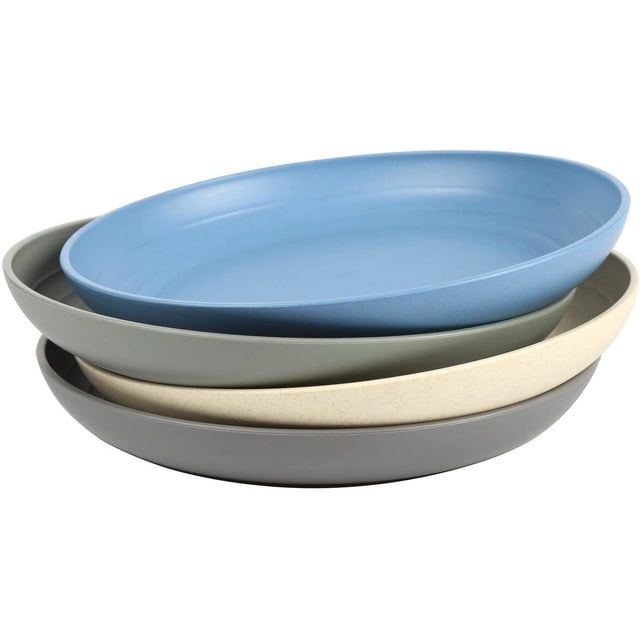 Shopwithgreen Deep Dinner Plates Set of 4 Alternative for Plastic Plates, Microwave and Dishwasher Safe Wheat Straw Plates, Unbreakable Kids Plate Set with 4 Colors(7.8 inch)