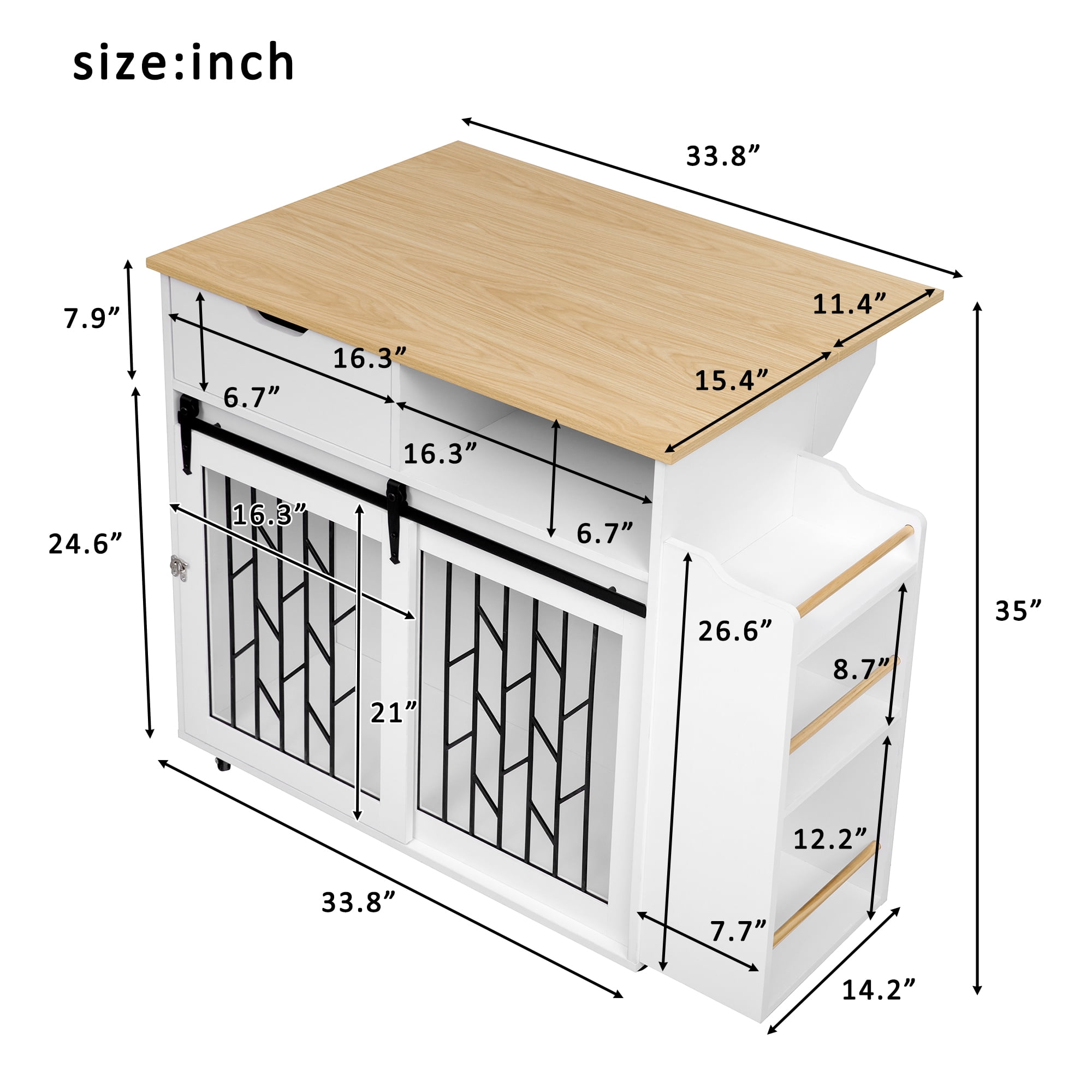 Euroco Furniture Style 2 in 1 PET FRIENDLY Dog Crate Kitchen Island End Table Pet Friendly Furniture