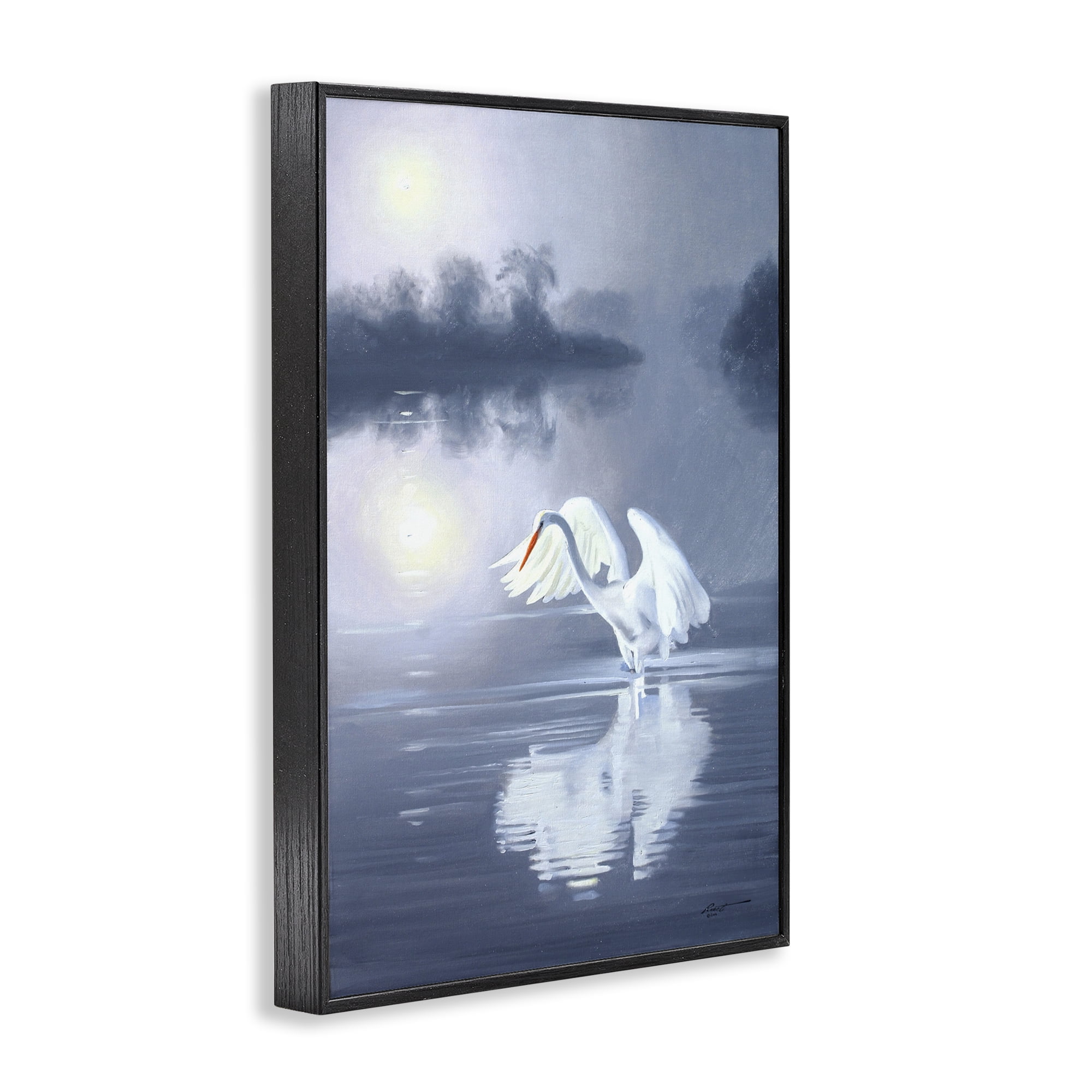 Stupell Industries Egret on Stormy Waters Animals & Insects Painting Black Framed Art Print Wall Art, 12 x 18