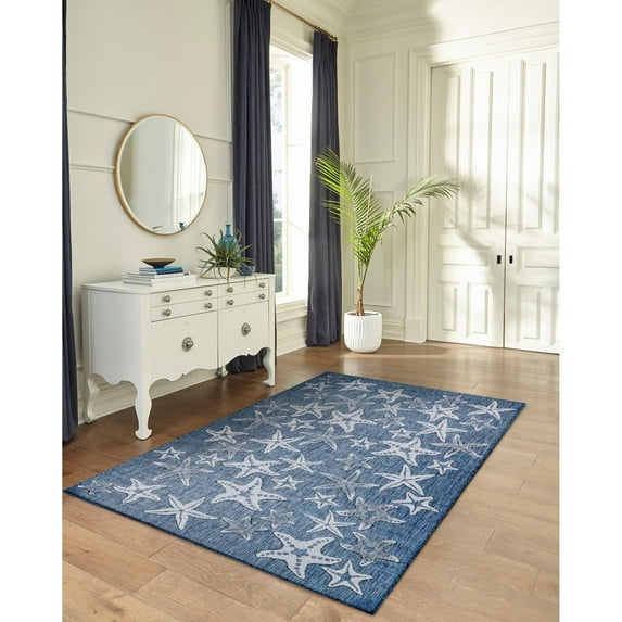 Liora Manne Carmel Starfish 8'10" x 11'9" Navy Rectangle Area Rugs CRE91841533