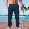 thumbnail image 2 of Breezora Mens Casual Pants Cotton Comfortable with Drawstring Lightweight Breathable Loose Fit Trousers for Spring Summer Hot Weather S Size Navy, 2 of 6