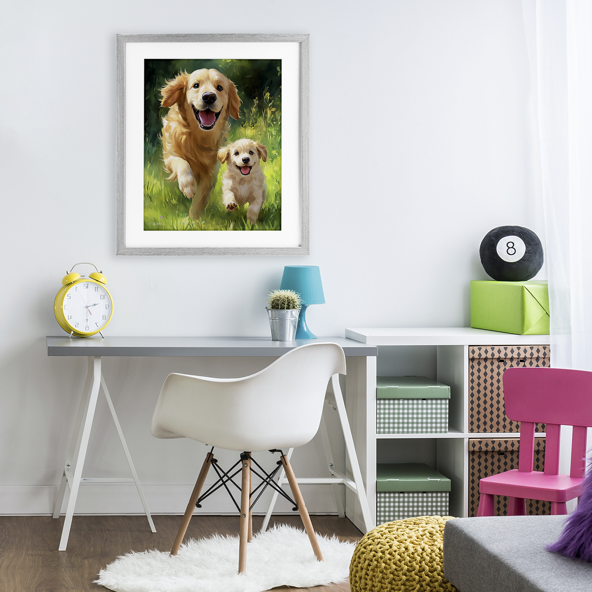 Father & Son Labrador Gray Framed Print Under Glass, design by Momart