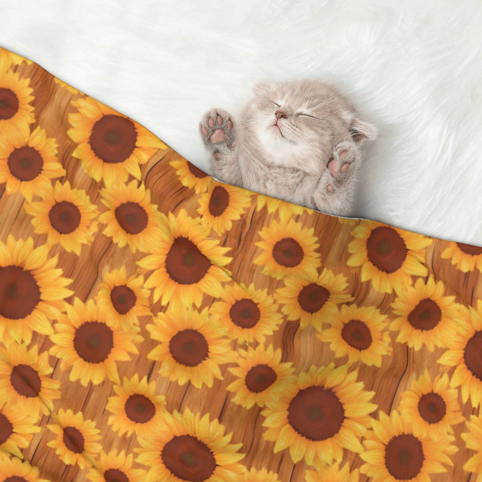 Naloa Brown Wood Grain Sunflower A Dog Blanket, 3 Sizes Cat Blanket for Indoor Cats Large Medium Small Dog Gifts-Large