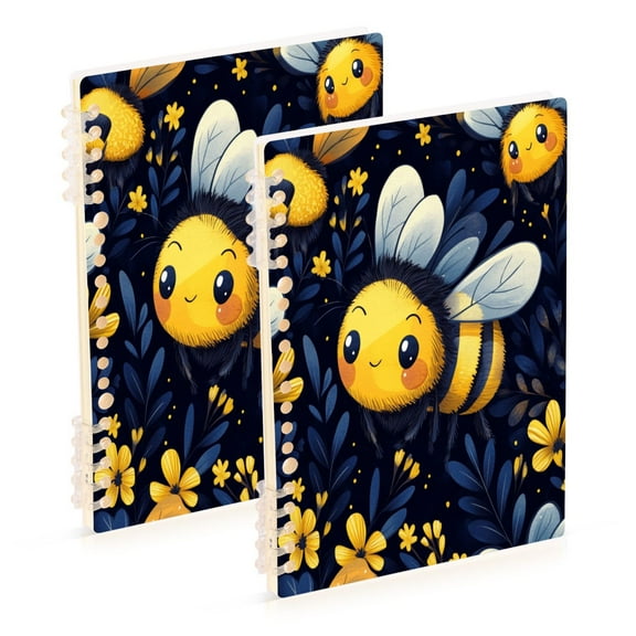 WOBOGO Cute Cartoon Bumble Bee Pattern Notebook College Horizontal Grid Paper Ink Spill Resistant Water Resistant Cover 8.3x5.7x0.4in