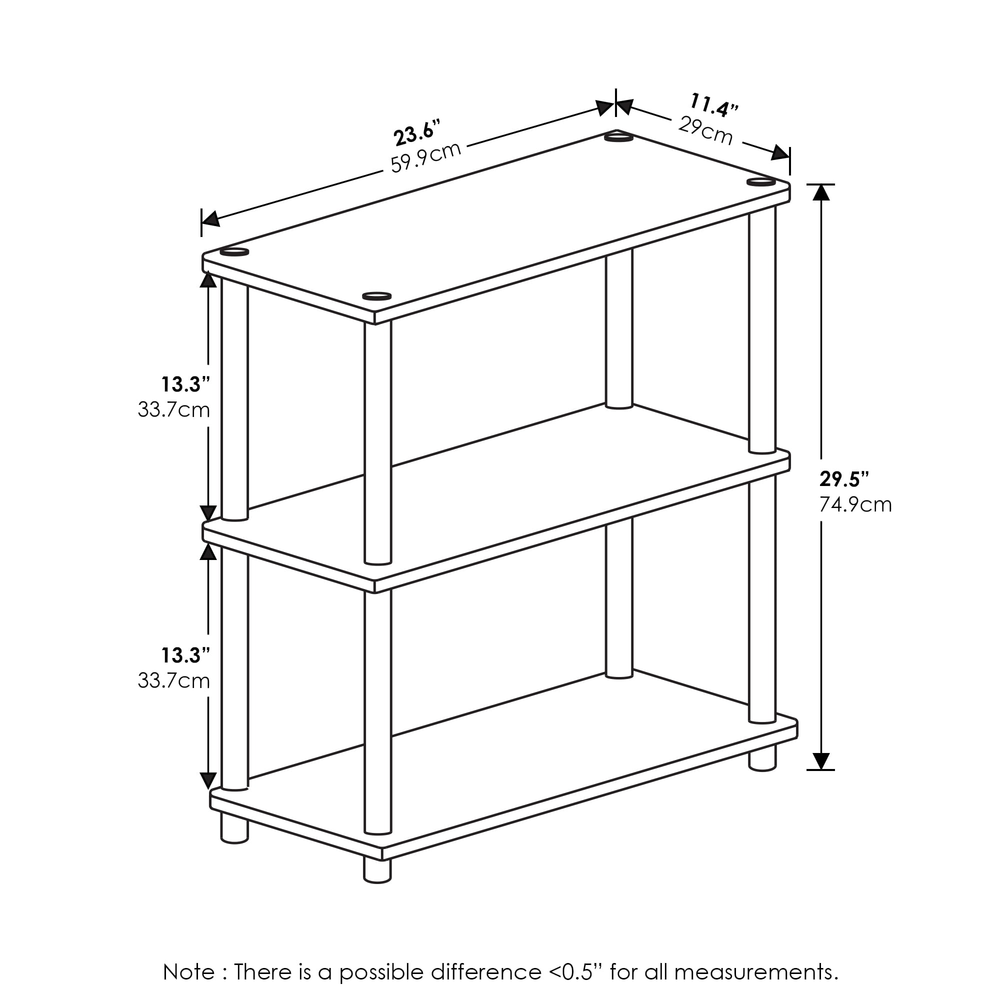 Furinno Wire 3-Tier Industrial Style Metal Frame End Table, Side Table, Walnut Cove