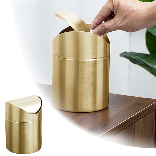 Elegant Gold Push Lid Can Small Recycling Stylish Bathroom Accessory Suitable For Desk Storage