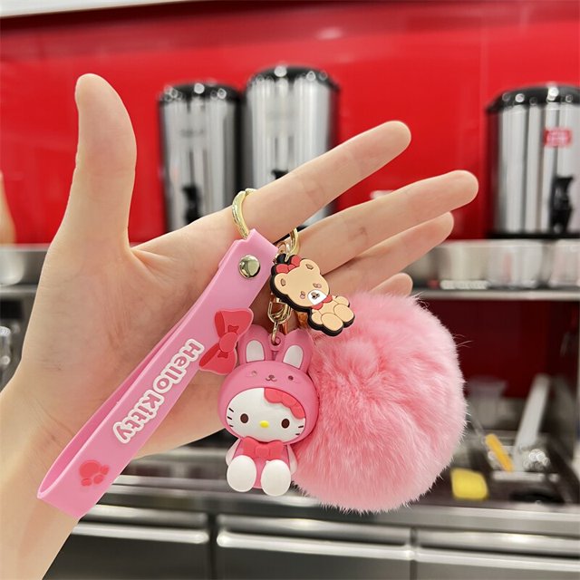 Bonito llavero de Hello Kitty de Sanrio, dibujos animados Kawaii, My Melody, Kuromi, Cinnamoroll, llavero de felpa, bolsos, adornos colgantes, regalos de joyería xuanjing unisex