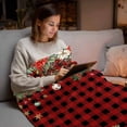 thumbnail image 5 of Red Plaid Christmas Flannel Blanket for Bed,Travel and Camping, Xmas Poinsettia Balls Botanical Birds Super Soft Cozy Blanket for All Seasons 60"x80", 5 of 9