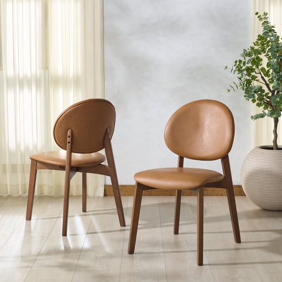 Safavieh Couture Kayleen Modern Leather Dining Side Chairs, Walnut/Brown (Set of 2)