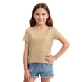 thumbnail image 4 of Floleo Girls Sparkle Sequined Party Top Solid Color Short Sleeve Cute Blouse for Kids Birthday Celebration Holiday Festive Outfit(Gold,12-13 Years), 4 of 8