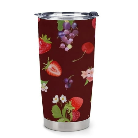 

ANYWAY.GO Thermal Insulation Coffee Travel Mug with Lid Spill Proof Watercolor Cherry Strawberry Raspberry Black Portable Thermal Thermal Cup for Car 20oz