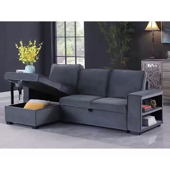 Sofá Cama Esquinero con Baúl Moscú Gris Oscuro Loomber