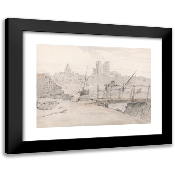 François Louis Thomas Francia 14x11 Black Modern Framed Museum Art Print Titled - Southeast View of Rochester Castle and the Cathedral (1808)