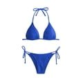 thumbnail image 5 of ZHOGXU Womens Swimsuits Three Piece Solid Color Halter Neck Bkinini Sets And Mesh Cover Upscomfortable Stylish Swimwear For Beach Pool,Blue,S, 5 of 5