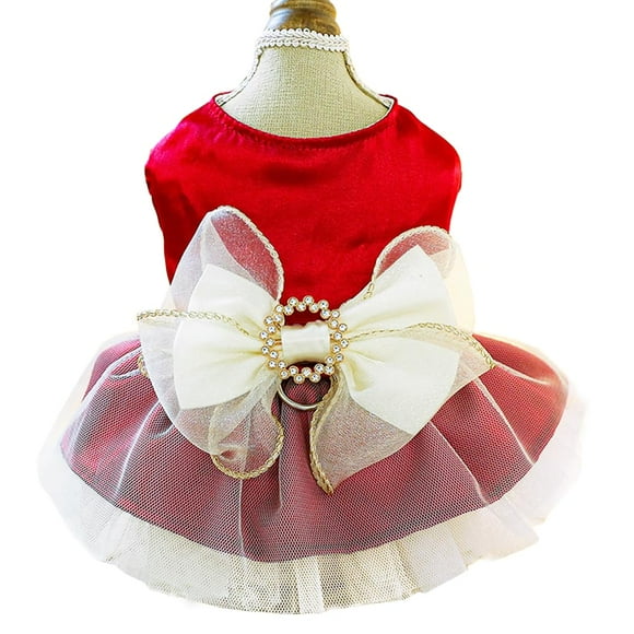 Vestido para Perro ANIAC con Tul Rojo Formal con Anillo para Correa, Talla Pequeña