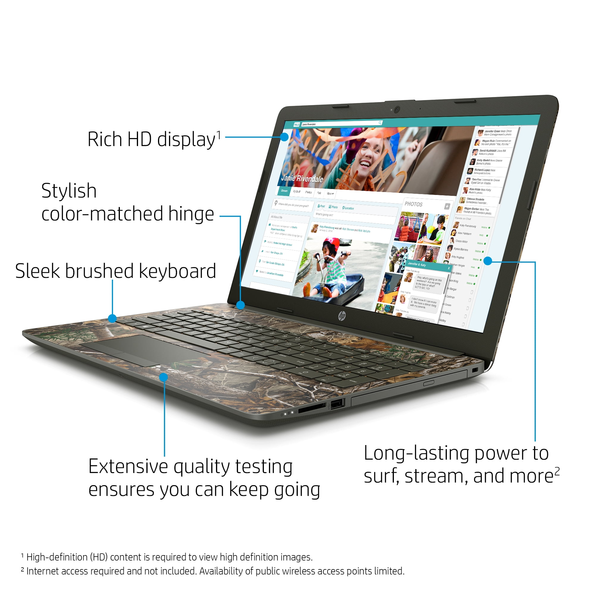 HP 15.6" Laptop, AMD Ryzen 3 2200U, 1TB HDD, 4GB SDRAM, DVD-Writer, Realtree Edge Camo, 15-DB0047WM
