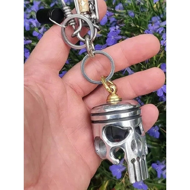 Piston Art Keychain, Piston Keychain Made from Motorcycle Piston, Skeleton  Keychain Engine Piston Model Keyring, Alloy Key Chain Ring, Mini Pendant,  Flashlight & Bottle Opener,Skull Keychain for Men 