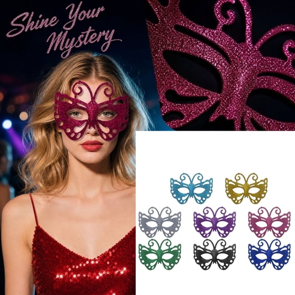 Half Mask for Halloween Party, Green Butterfly Mask with Glitter, 7X5 Inch, Masquerade Mask for Women and Masquerade Mask for Men, Mask for Halloween Party, Party Favor for Adult