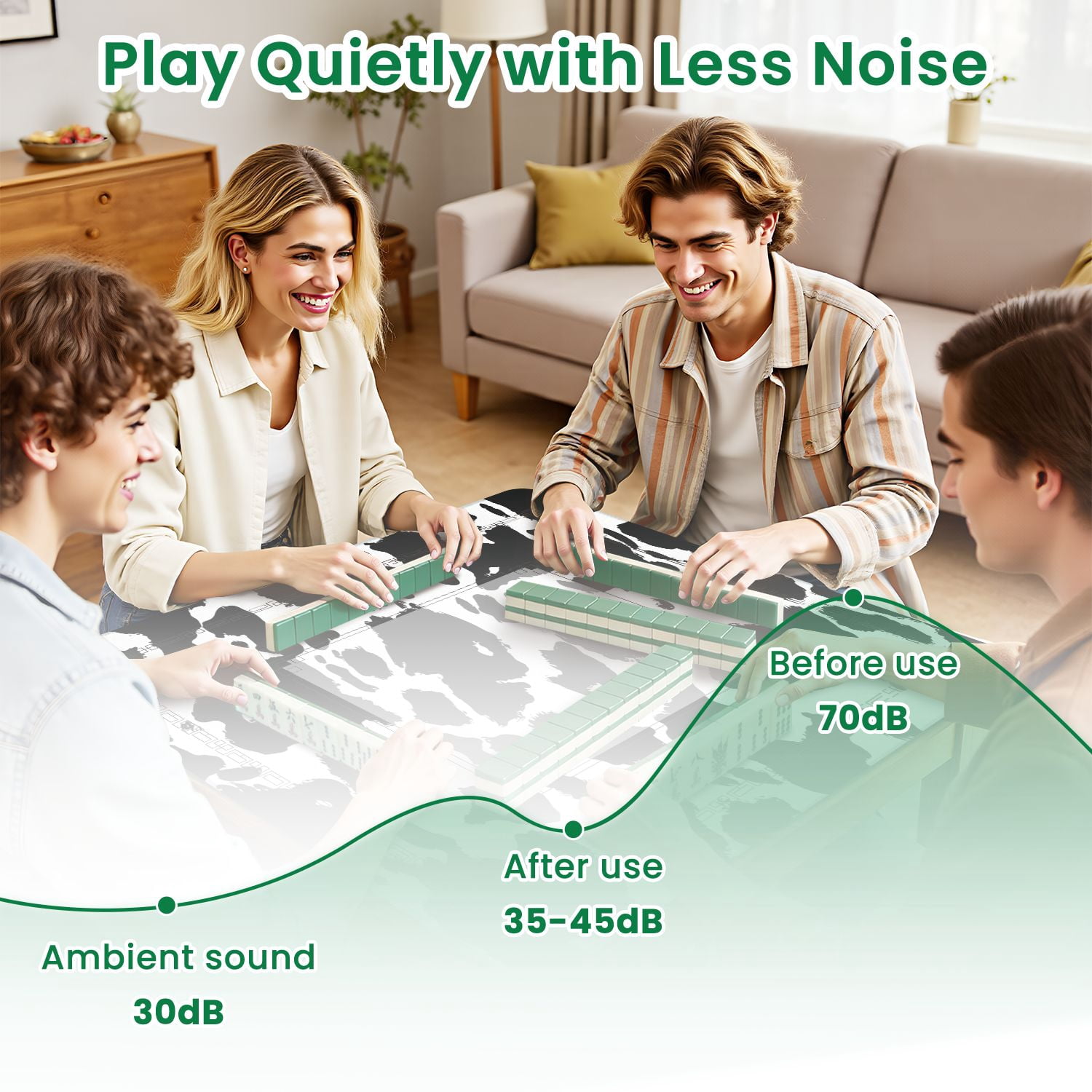 Mahjong Mat 31.5" x 31.5" Cow skin black white spot repeated seamless Animal Non-Slip Noise Reduction American Mahjong Tiles Table Cover for Dominoes Poker Card Board Games Gift