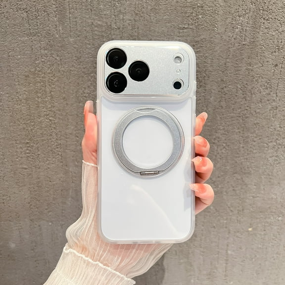 for iPhone 17 Pro Max Case with Lens Protector, [Foldable Stand & Rotatable Ring Holder], Glossy Shockproof Bumper Dustproof Clear Women Men Case for iPhone 17 Pro Max, White