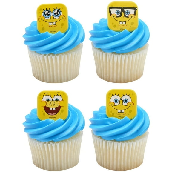 Sponge Bob Mood Faces Cupcake Rings – 12 Pc Party Favors for Cupcakes, Donuts & Cakes