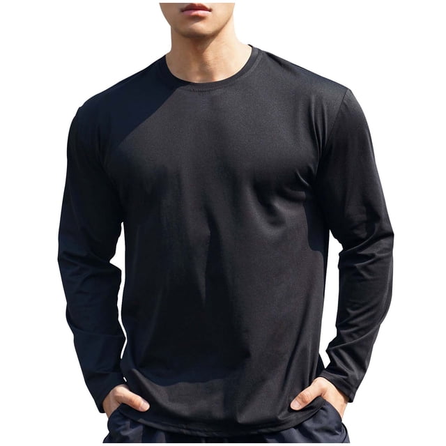 Lovzfmll Haut de Sport Ajusté pour Hommes, Manches Longues, Col Rond, Couche de Base pour Gym, Course et Sports, Noir, G
