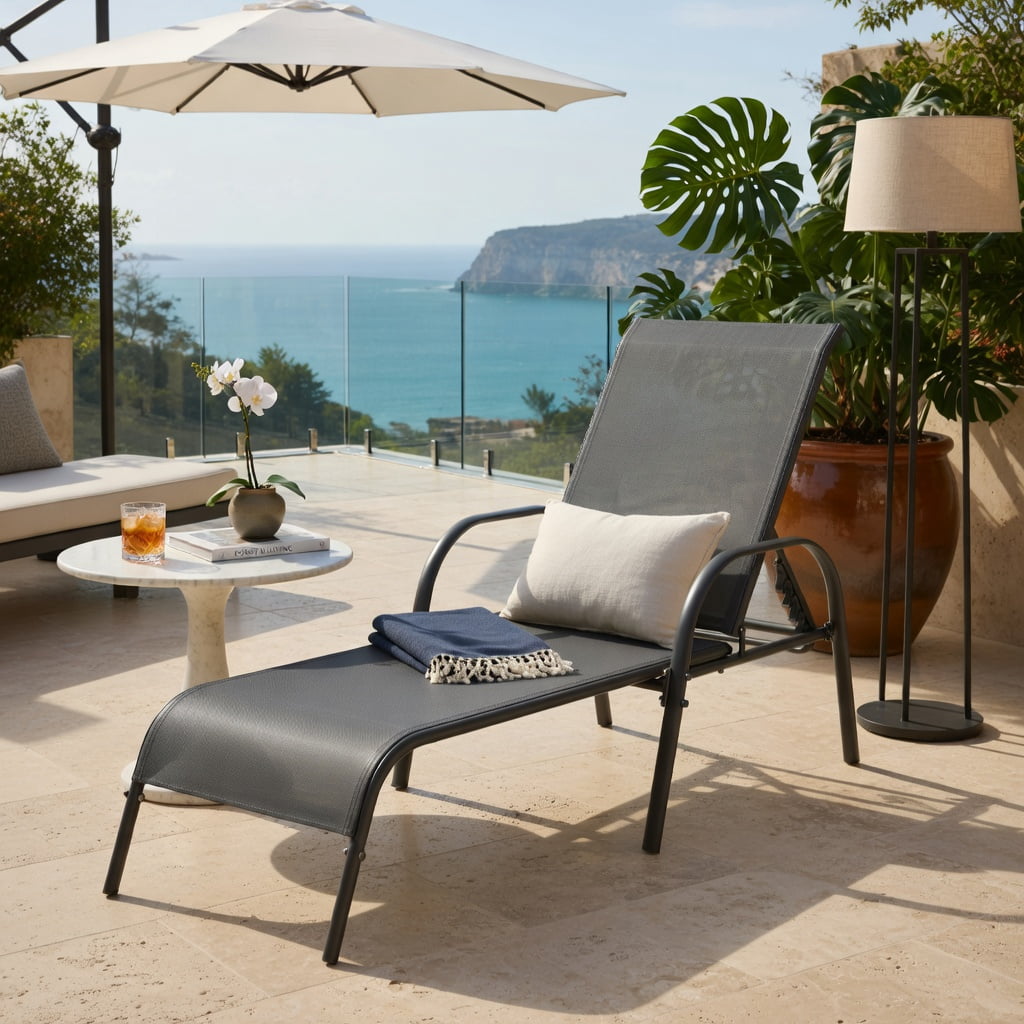 Hommoo 2-Pack Adjustable Outdoor Chaise Lounge Chairs Patio Recliners with 5-Position Backrest & Powder-Coated Steel Frame, Dark Gray