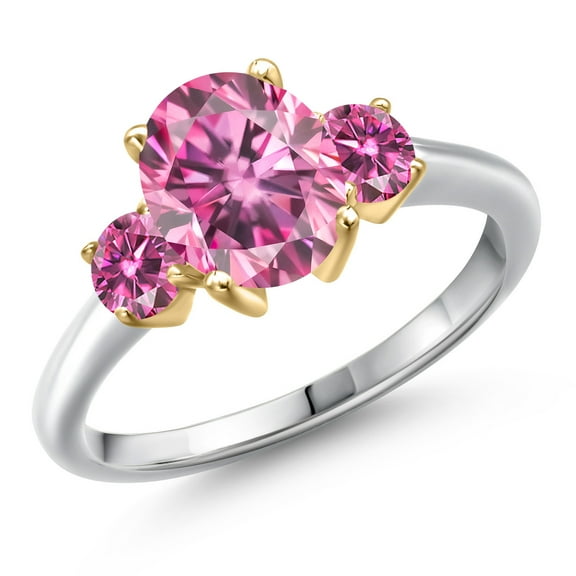 Gem Stone King 925 Silver and 10K Yellow Gold Pink Moissanite Engagement Ring for Women | 2.46 Cttw | Oval 9X7MM | Gemstone Birthstone | Size 6