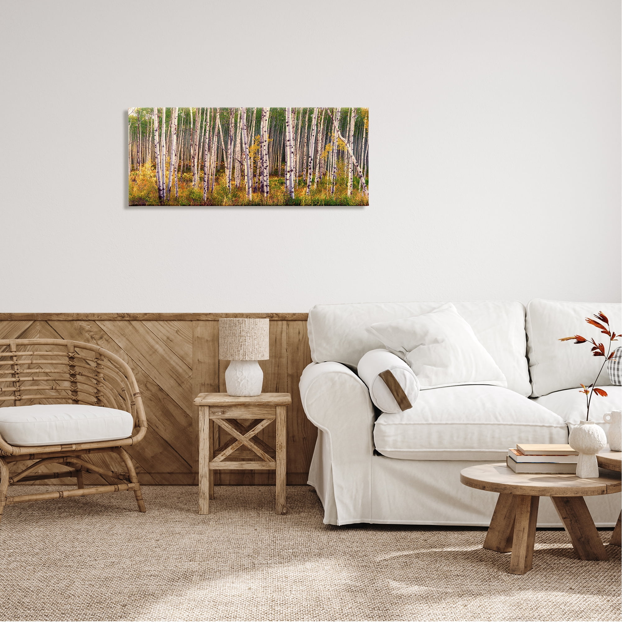 Stupell Industries Autumn Birch Trees Nature Painting Gallery Wrapped Canvas Print Wall Art, 40 x 17