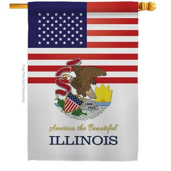 Americana Home & Garden H140565-BO 28 x 40 in. USA Illinois American State Vertical House Flag with Double-Sided Decorative Banner Garden Yard Gift