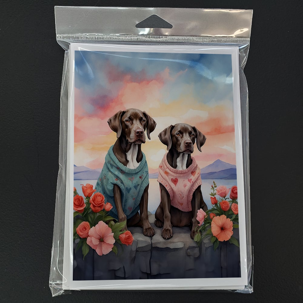 German Shorthaired Pointer Two Hearts Greeting Cards Pack of 8 7 in x 5 in