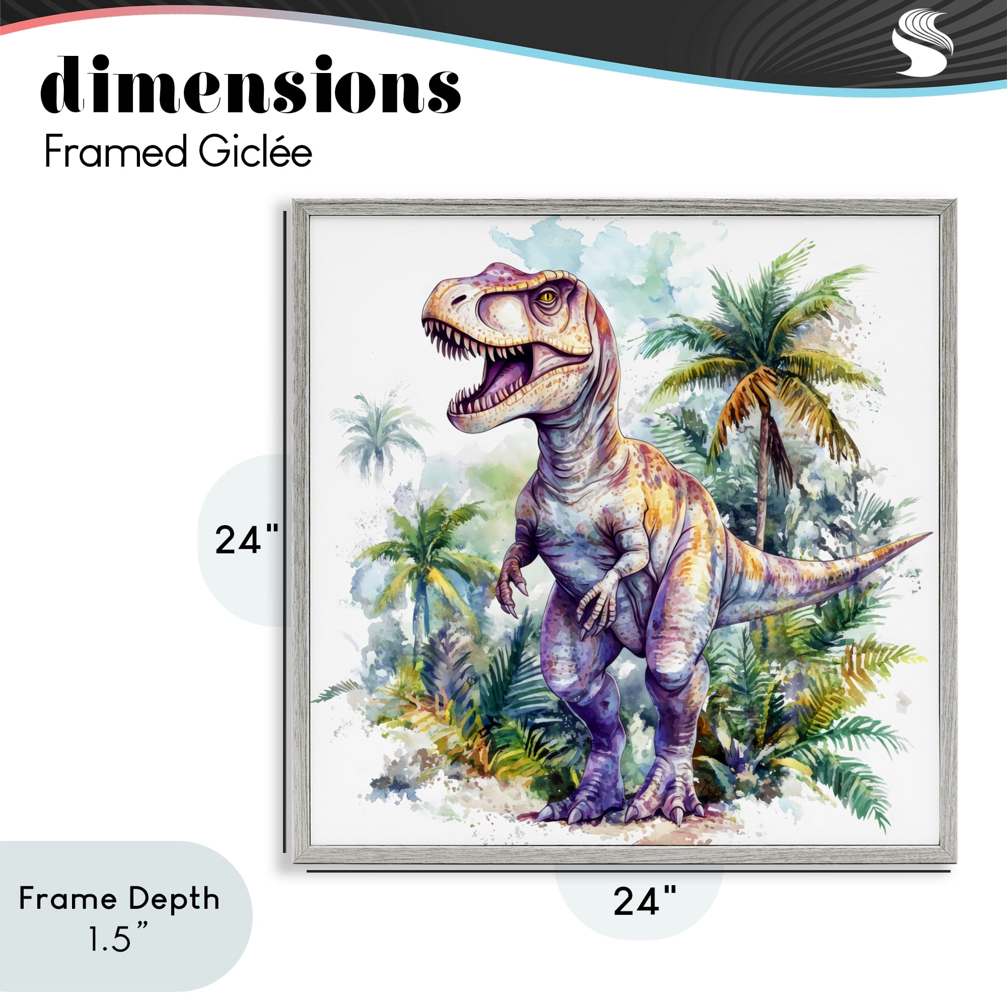 Stupell Industries T-Rex Among Palm Trees Gray Framed Giclee Art, design by Creative Studio