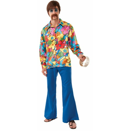 Adult Mens 60s 70s Groovy Flower Power Hippie Go Go Shirt Costume ...