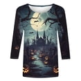 thumbnail image 4 of Yourumao Women's Halloween Shirts Spooky Season 3/4 Sleeve Tops Crewneck Loose Casual Plus Size Graphic Tees for Happy Halloween, 4 of 5
