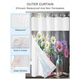 thumbnail image 2 of No Hook Cloth Fabric Shower Curtain with Snap in Liner, Spring Floral Waterproof Shower Curtains Set with See Through Top Window, White Daisy Vintage Flowers Wooden Bath Curtains Shower 66"x72", 2 of 6